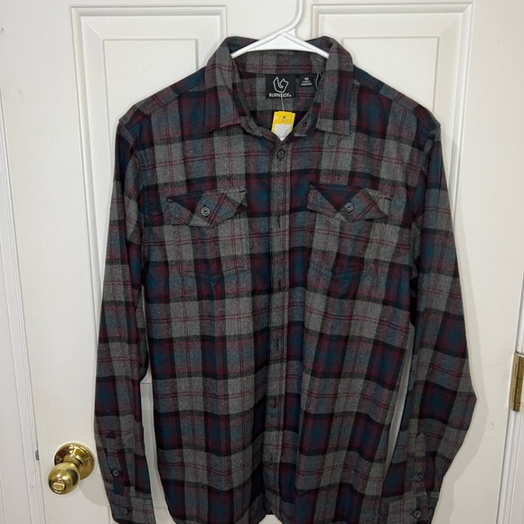Burnside Morgan Flannel Shirt Boys Size 16 Dark Grey Long Sleeve Button Front - Picture 2 of 4